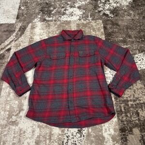 Orvis Flannel Shirt Mens Large Red Plaid Button Western Farm Outdoor Heavyweight